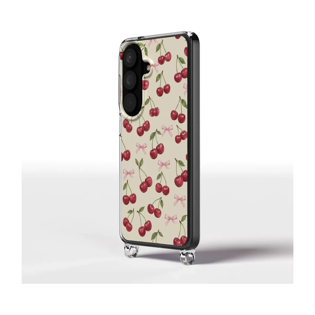 Cherry Bow Toss Crossbody case for Galaxy S26, angled view