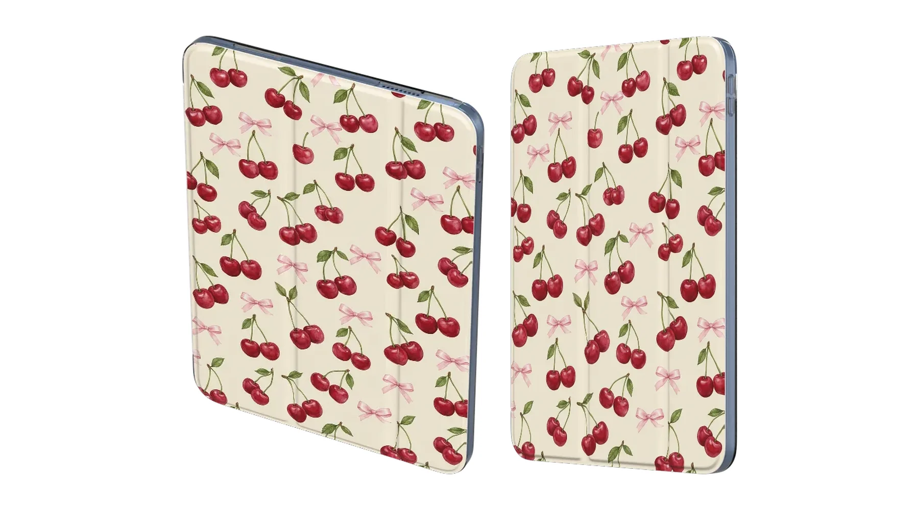 Cherry Bow Toss Smart Folio case for iPad, angled and side views