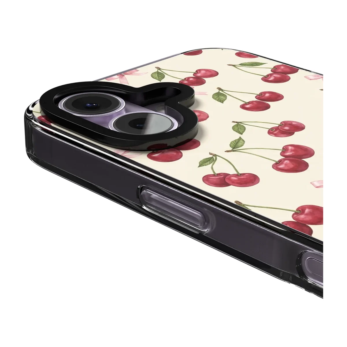Cherry Bow Toss MagSafe Clear Impact case for iPhone 17, close-up